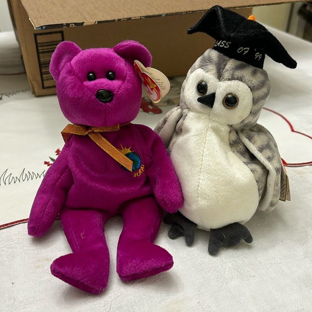 Duo of New Millennium Beanie Babies: Millennium and Wiser
